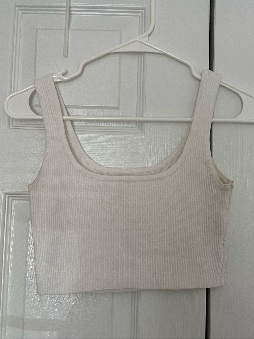 White Ribbed Square-Neck Cropped Tank Top